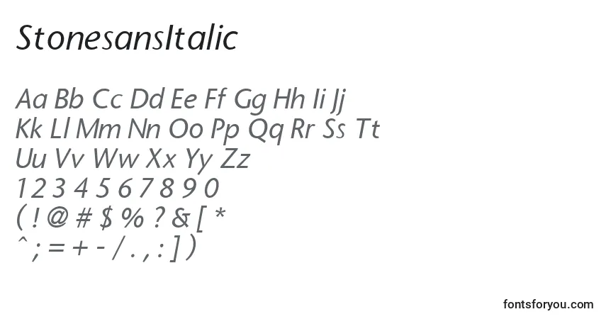 Шрифт StonesansItalic – алфавит, цифры, специальные символы