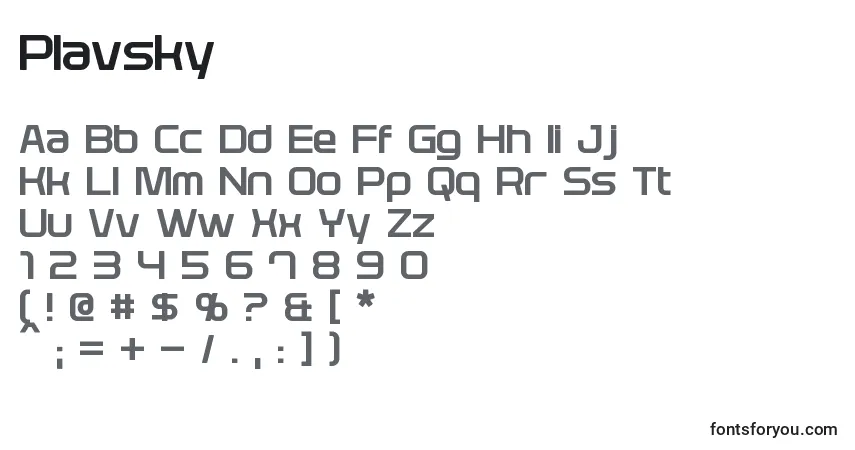 Czcionka Plavsky – alfabet, cyfry, specjalne znaki