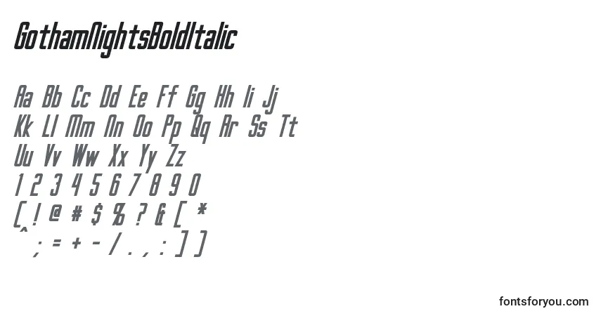 A fonte GothamNightsBoldItalic (68318) – alfabeto, números, caracteres especiais