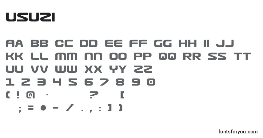 Schriftart Usuzi – Alphabet, Zahlen, spezielle Symbole