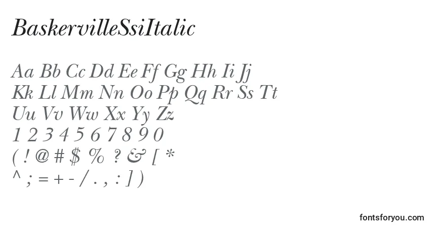 A fonte BaskervilleSsiItalic – alfabeto, números, caracteres especiais