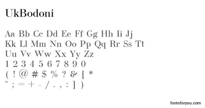 A fonte UkBodoni – alfabeto, números, caracteres especiais