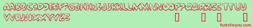 BubbleGumRockAtrial-Schriftart – Rote Schriften auf grünem Hintergrund