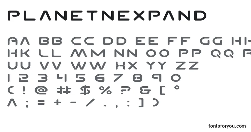 Schriftart Planetnexpand – Alphabet, Zahlen, spezielle Symbole