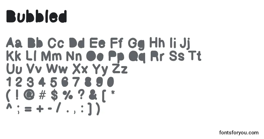 A fonte Bubbled – alfabeto, números, caracteres especiais