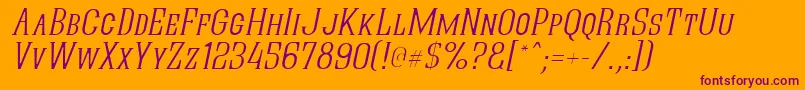 QuasticKapsThinItalic-Schriftart – Violette Schriften auf orangefarbenem Hintergrund