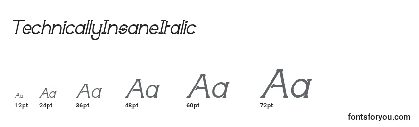 Größen der Schriftart TechnicallyInsaneItalic