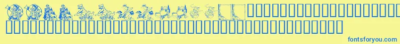 KrAHuntingWeGo-Schriftart – Blaue Schriften auf gelbem Hintergrund
