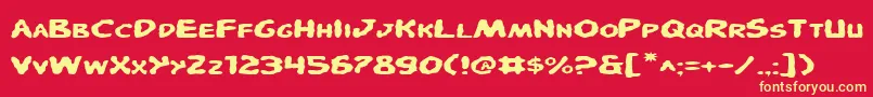 PandemoniousPufferyExpanded Font – Yellow Fonts on Red Background