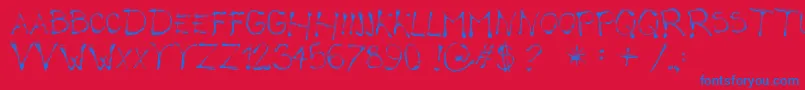 CalliopeFun-Schriftart – Blaue Schriften auf rotem Hintergrund