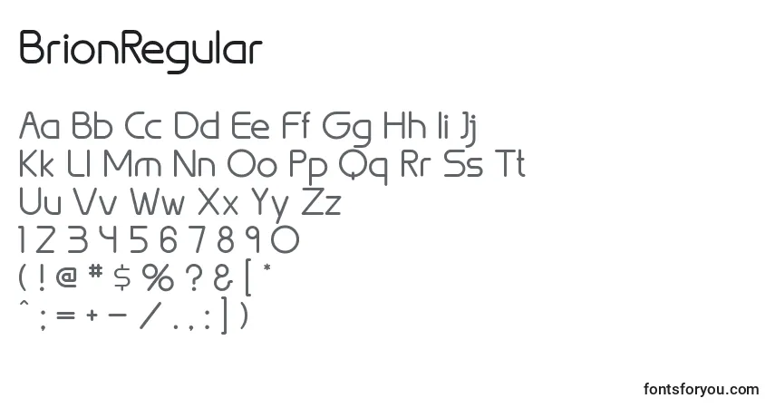 A fonte BrionRegular – alfabeto, números, caracteres especiais