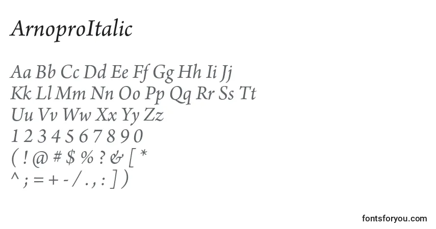Шрифт ArnoproItalic – алфавит, цифры, специальные символы