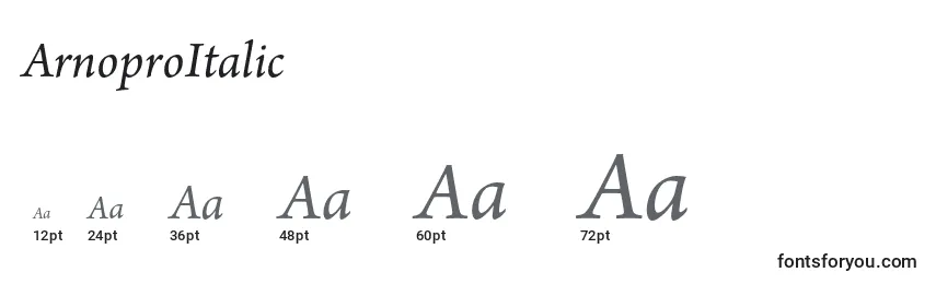 Размеры шрифта ArnoproItalic
