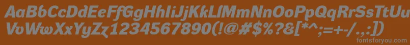DynagroteskdeBolditalic-fontti – harmaat kirjasimet ruskealla taustalla