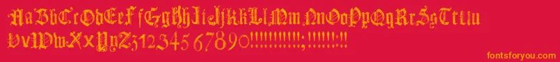 DotsLandGotika-Schriftart – Orangefarbene Schriften auf rotem Hintergrund