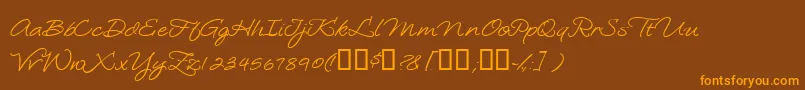 Loosiescript-Schriftart – Orangefarbene Schriften auf braunem Hintergrund