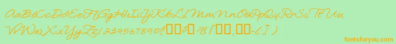 Loosiescript-Schriftart – Orangefarbene Schriften auf grünem Hintergrund