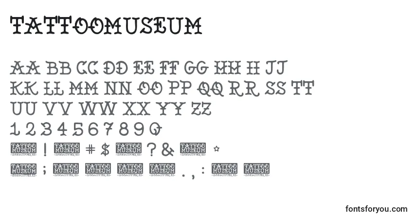 Fuente TattooMuseum - alfabeto, números, caracteres especiales