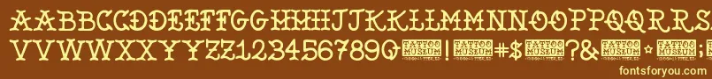 TattooMuseum-fontti – keltaiset fontit ruskealla taustalla