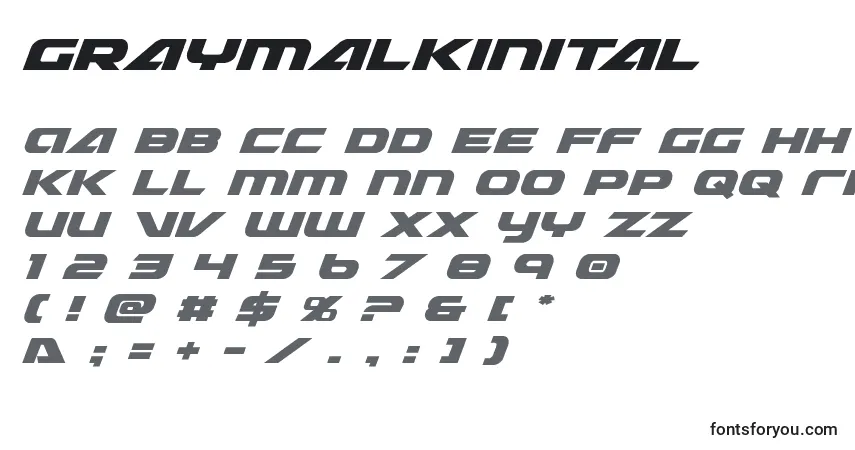 Schriftart Graymalkinital – Alphabet, Zahlen, spezielle Symbole