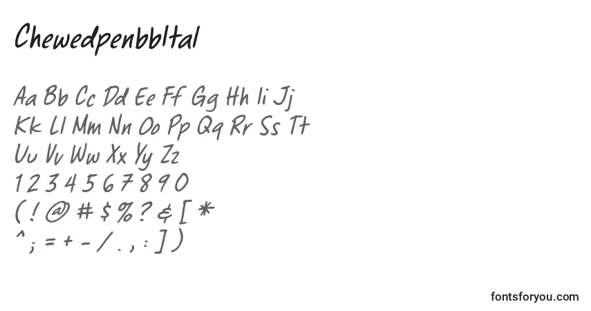Czcionka ChewedpenbbItal – alfabet, cyfry, specjalne znaki
