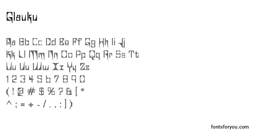 Czcionka Glaukv – alfabet, cyfry, specjalne znaki