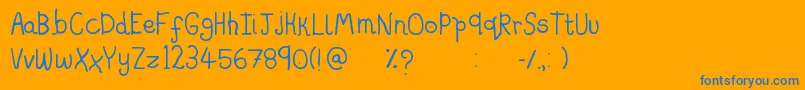 Saladfingers-Schriftart – Blaue Schriften auf orangefarbenem Hintergrund