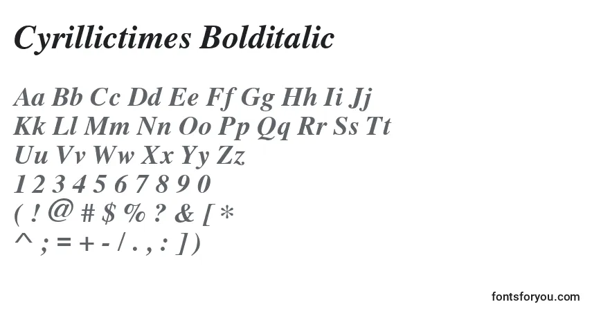 A fonte Cyrillictimes Bolditalic – alfabeto, números, caracteres especiais