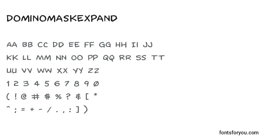 Czcionka Dominomaskexpand – alfabet, cyfry, specjalne znaki
