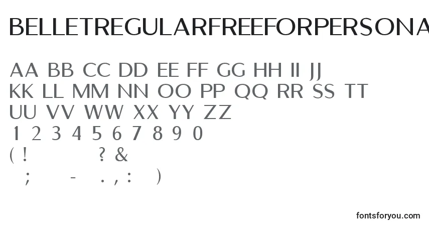 Czcionka BelletregularFreeForPersonalUseOnly – alfabet, cyfry, specjalne znaki