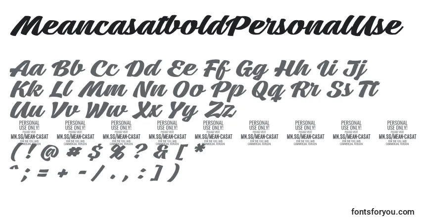 Czcionka MeancasatboldPersonalUse – alfabet, cyfry, specjalne znaki