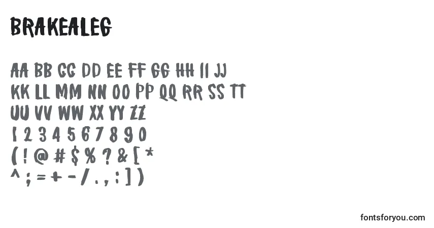 Schriftart BrakeALeg – Alphabet, Zahlen, spezielle Symbole