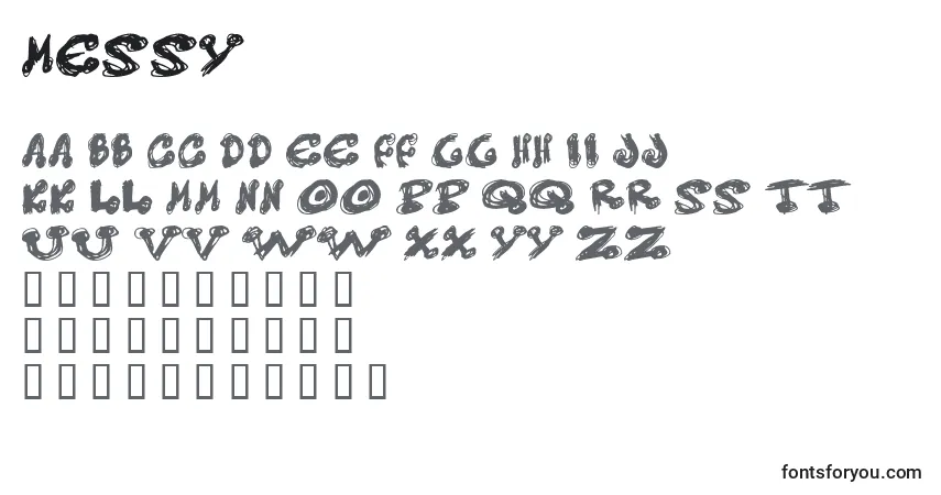 Messy-fontti – aakkoset, numerot, erikoismerkit