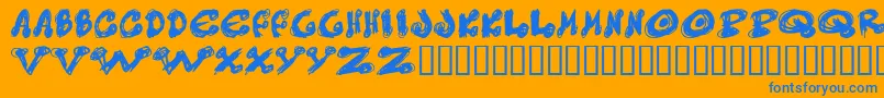 Messy-Schriftart – Blaue Schriften auf orangefarbenem Hintergrund