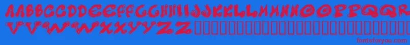 Messy-Schriftart – Rote Schriften auf blauem Hintergrund