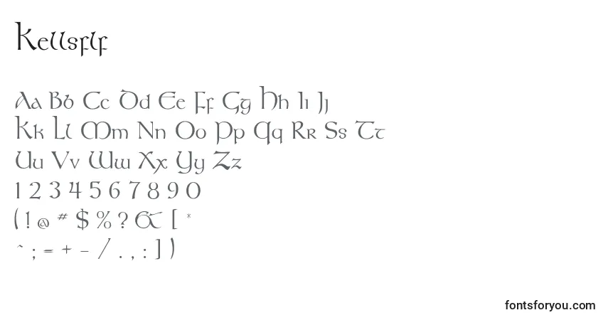 Czcionka Kellsflf – alfabet, cyfry, specjalne znaki