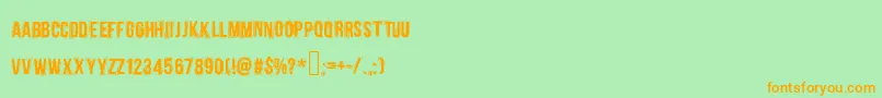 フォントBeboline – オレンジの文字が緑の背景にあります。
