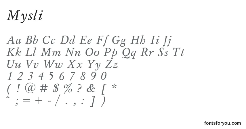 A fonte Mysli – alfabeto, números, caracteres especiais