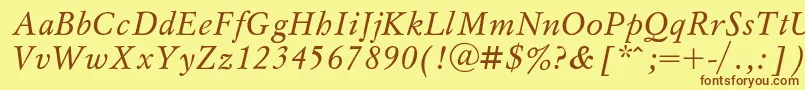 フォントMysli – 茶色の文字が黄色の背景にあります。