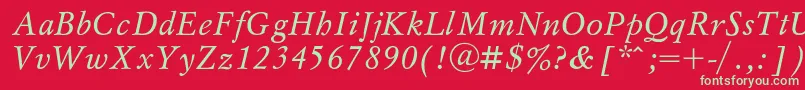 フォントMysli – 赤い背景に緑の文字