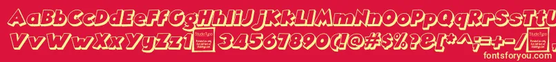 Fonte AngellaOutlineItalicDemo – fontes amarelas em um fundo vermelho