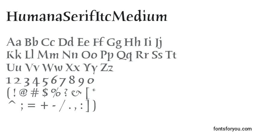 A fonte HumanaSerifItcMedium – alfabeto, números, caracteres especiais