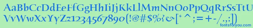 HumanaSerifItcMedium-Schriftart – Blaue Schriften auf grünem Hintergrund