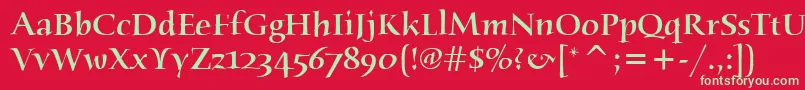 フォントHumanaSerifItcMedium – 赤い背景に緑の文字