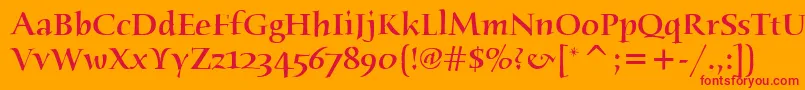 HumanaSerifItcMedium-Schriftart – Rote Schriften auf orangefarbenem Hintergrund