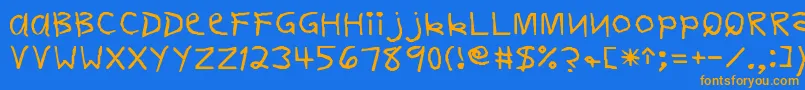 フォントFirstgraderNormal – オレンジ色の文字が青い背景にあります。