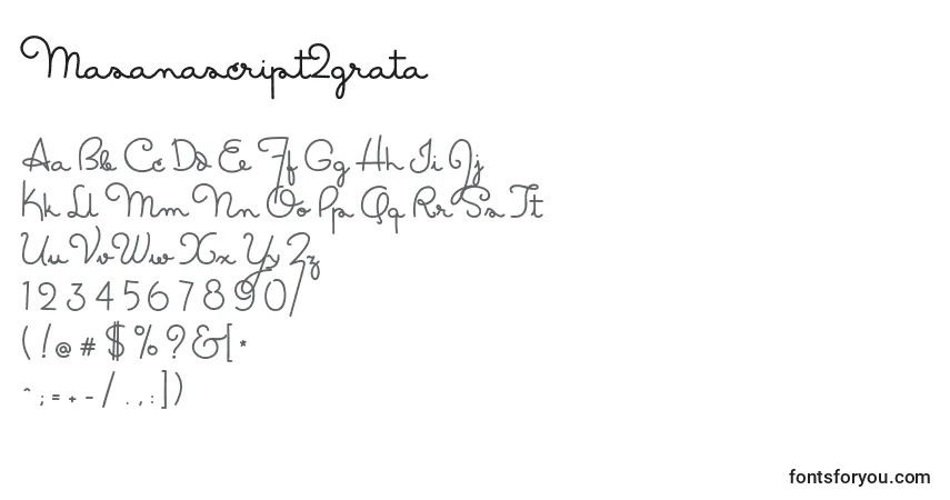 Schriftart Masanascript2grata – Alphabet, Zahlen, spezielle Symbole