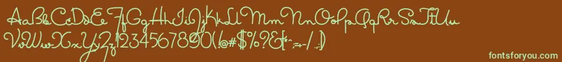 フォントMasanascript2grata – 緑色の文字が茶色の背景にあります。