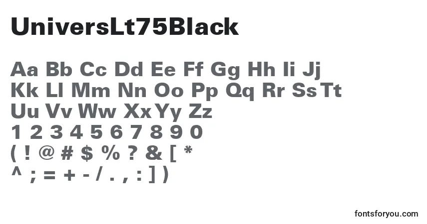 Schriftart UniversLt75Black – Alphabet, Zahlen, spezielle Symbole
