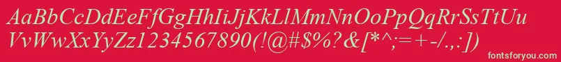 TimesNewRomanKoi8Italic Font – Green Fonts on Red Background